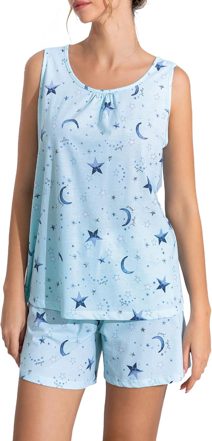 ENJOYNIGHT Dames Pyjama Set Korte Mouw T-shirt en 3/4 Broek Pyjamaset Zachte Loungewear (Large,Grijze Uil