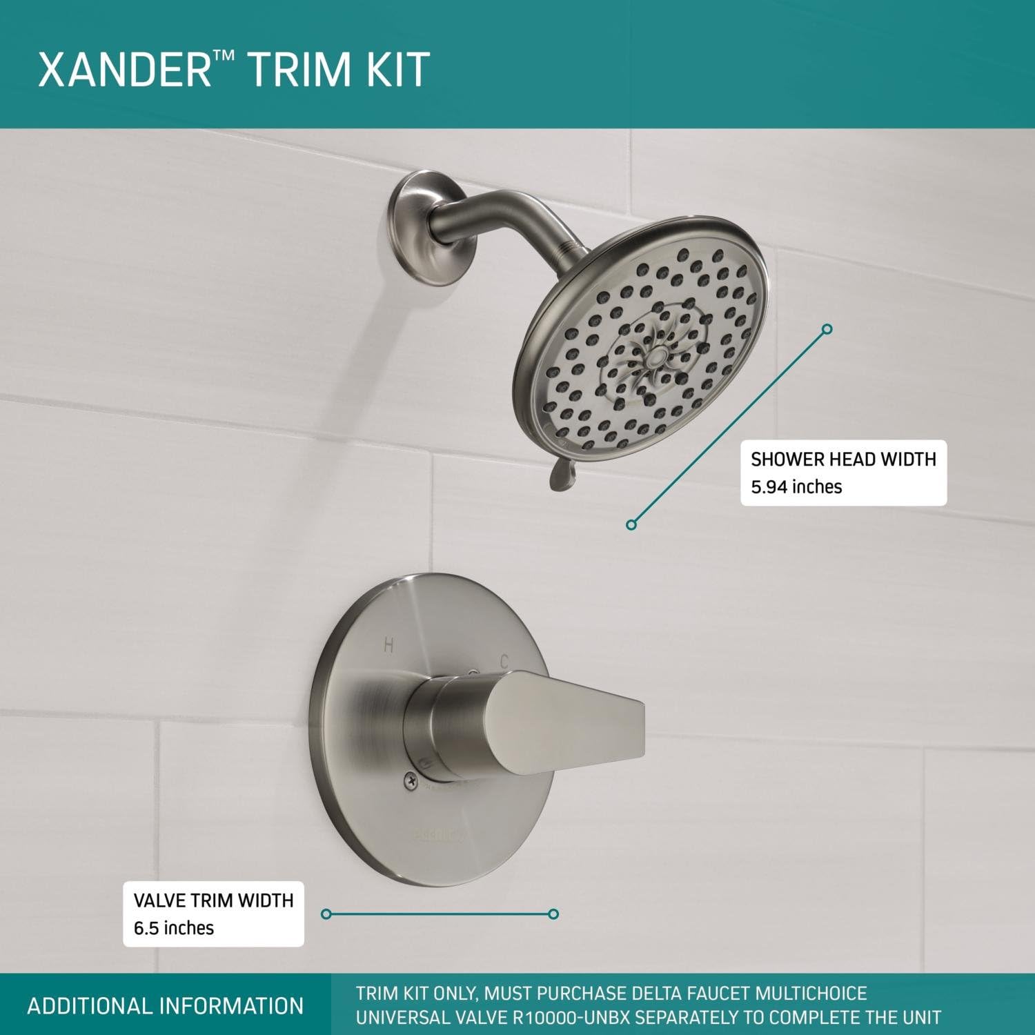 Peerless Delta Faucet Peerless PTT14219-BN Xander Shower Head Trim Only (Valve Sold Separately), Brushed Nickel