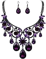 BriLove Women's Tribal Ethnic Crystal Chunky Statement Necklace Dangle Earrings Set - Bohemian Party Jewelry