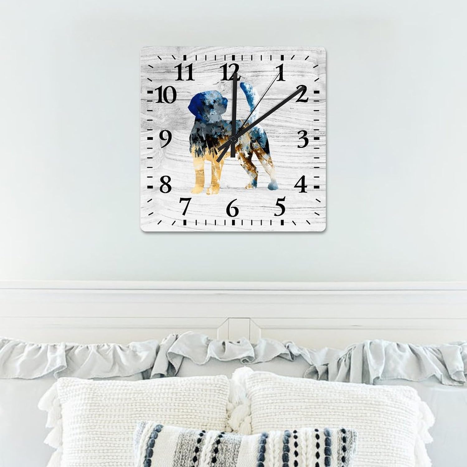 Square Wall Clock Beagle Large Wall Clock Dogs Puppies 15in Square Silent Non-Ticking Unique Wood Clock for Home Office Classroom School Hotels Dog Lover Gift