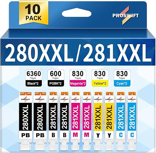 280 281 XXL High Yield Ink Cartridges(10 Packs) | Replacement for Canon TR8620a TR8620 TR8520 TR8600 TR7520 TS702a TS9520 TS9521C TS6120 TS6220 TS9120 TS6320 TS8220