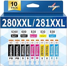PGI-280XXL CLI-281XXL Ink Cartridges Replacement for Canon | 280 XXL 281 XXL Fit for Cannon TR8620a TR8520 TR8600 TR7520 TS702a TS9520 TS9521C TS6120 TS9120 TS6320 TS8220 (10-Packs)