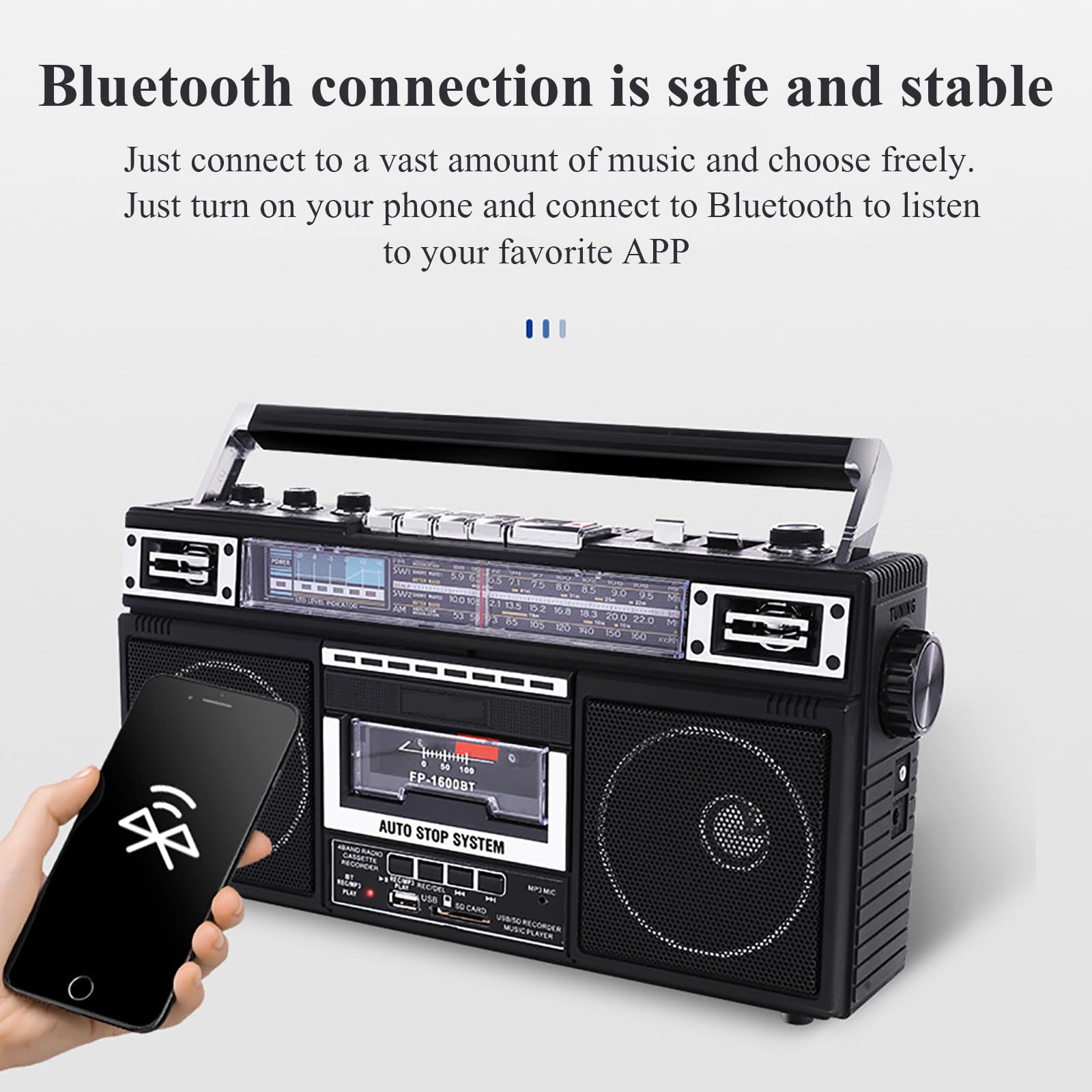 Radio De Cinta Retro, Radio Portátil De Cuatro Bandas, Admite Cinta Bluetooth U Disco Reproducción De Tarjeta SD, Admite Función De Transcripción, Modo De Fuente De Alimentación Dual CC/CA