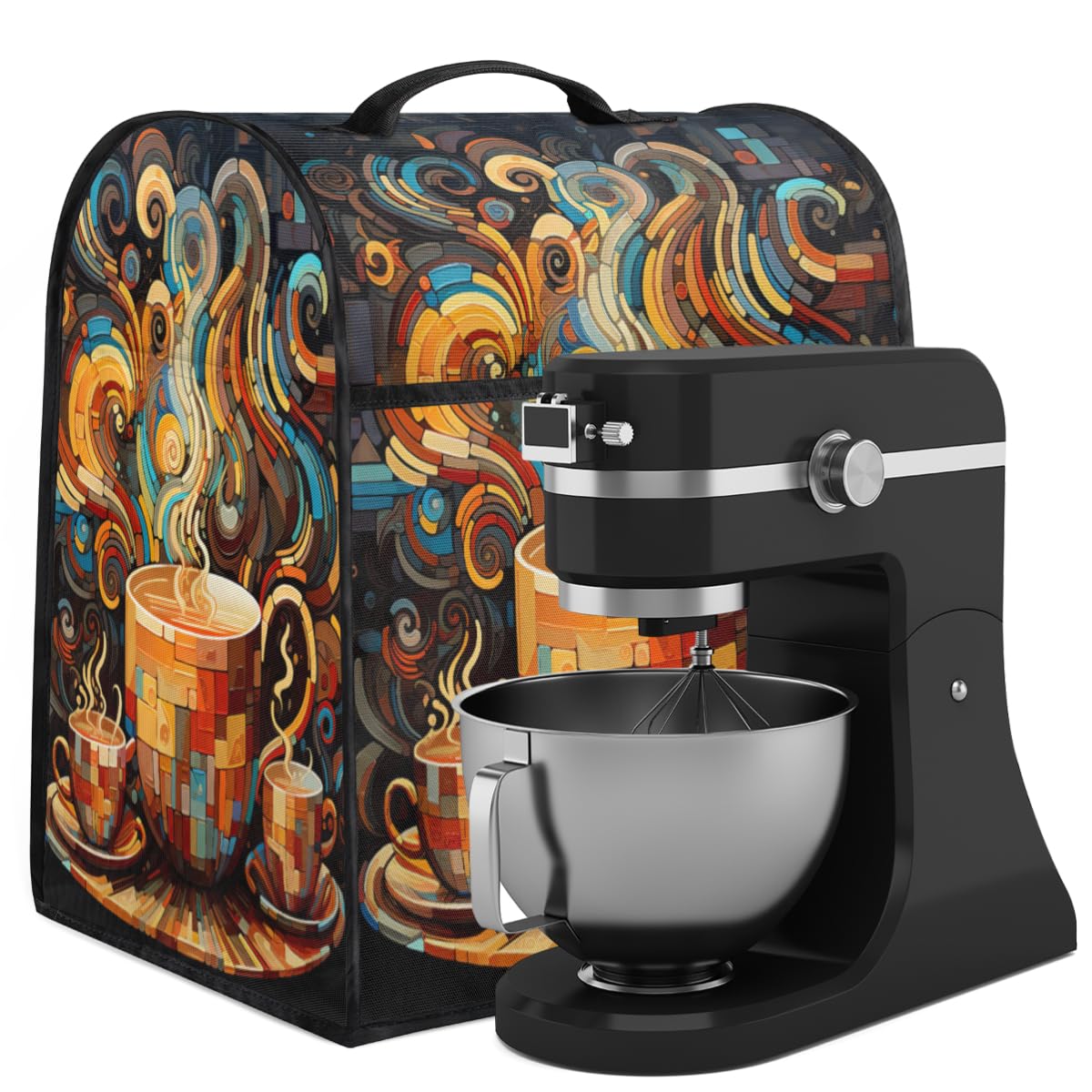 Coffee Maker Cover Abstract Coffee Kitchen Appliance Covers Small Appliance Covers Blender Cover Juicer Cover Dust Covers for Kitchen Appliances with Top Handle and Pockets,Washable,B71