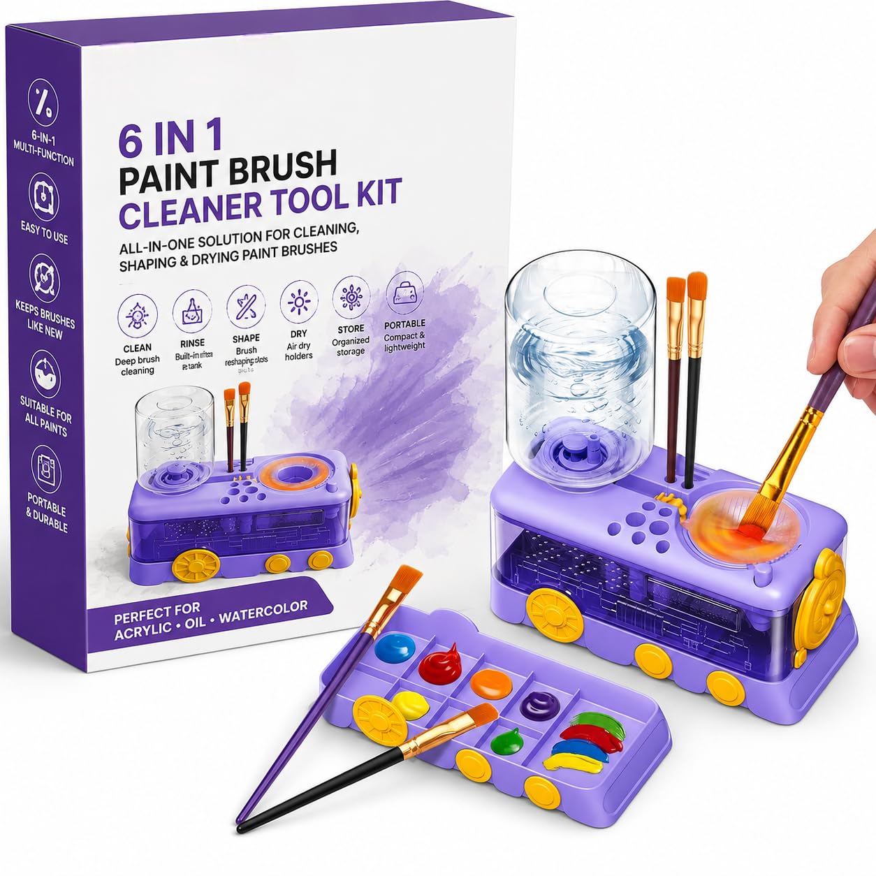 6 in 1 Paint Brush Cleaner Tool Kit | Multi-Function Brush Washing, Cleaning, Shaping & Drying System | Portable Paint Brush Washer for Acrylic, Oil & Watercolor Brushes-image-25