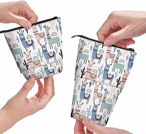 Swono Estuche creativo de cactus de llama, camellos infantiles, cactus y alpacas, plantas, estuche para lápices de pie, estuche para lápices, bolsa