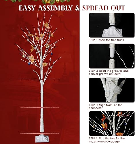 Miniatura 8 de Recaceik Árbol de abedul iluminado de 4 pies 5 pies y 6 pies árbol de abedul artificial con luz de flores paquete de 3 para Navidad Halloween fiesta