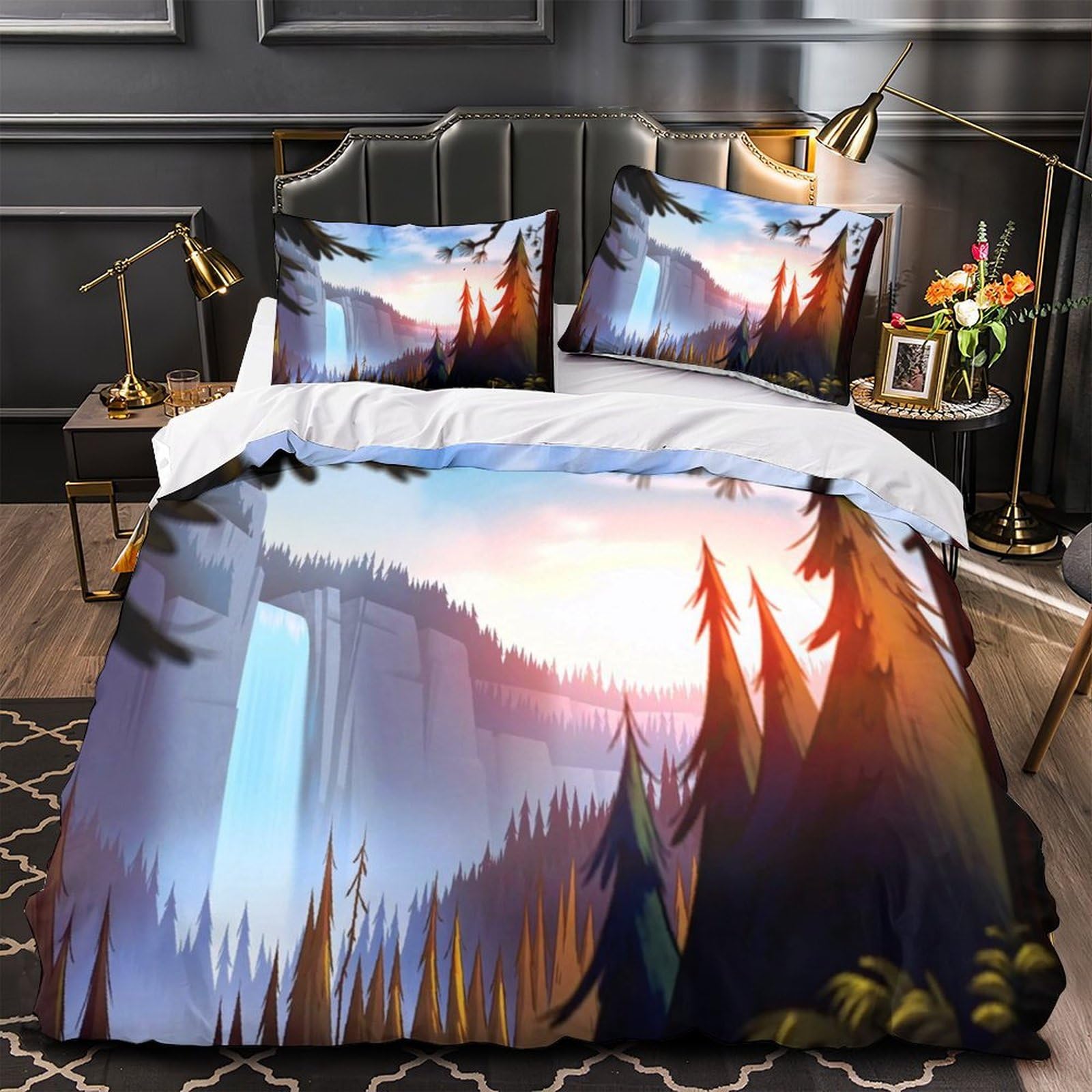 Housse de couette microfibre léger motif scène de montagne dessin animé 140x200