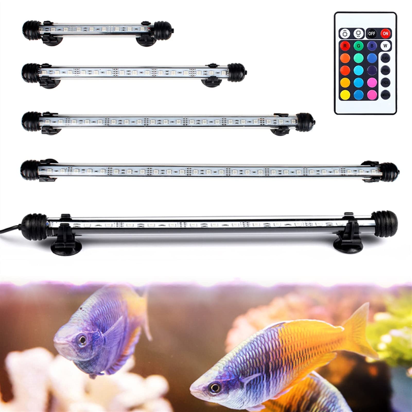Luz para Piscina 1 8 cm 28 cm 38cm 48cm RGB Remoto DIRIGIÓ Tanque de pescado ligero acuario IP68 Impermeable 5050 SMD LED Luz de barra lámpara acuática sumergible Luces Sumergibles ( Color : 18CM US P