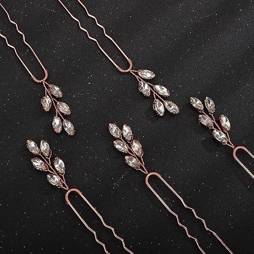Miniatura 3 de Teyglen Juego de 5 horquillas de cristal para novia, piezas de pelo de boda con diamantes de imitación dorados y plateados, accesorios para el