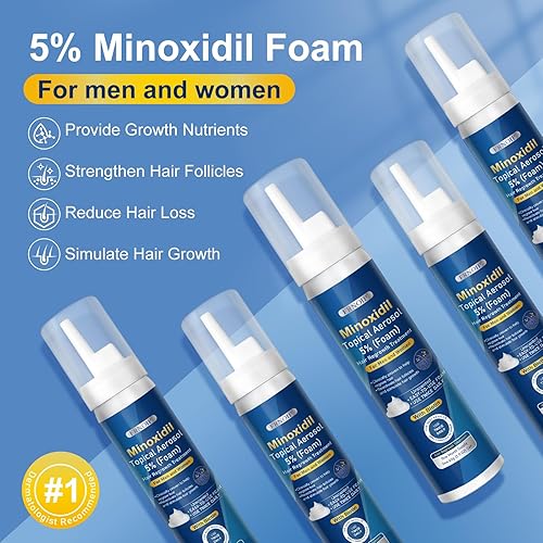 Miniatura 2 de 5 % de espuma de minoxidil para hombres, con infusión de biotina, tratamiento de crecimiento del cabello para cabello y barba más largos y llenos