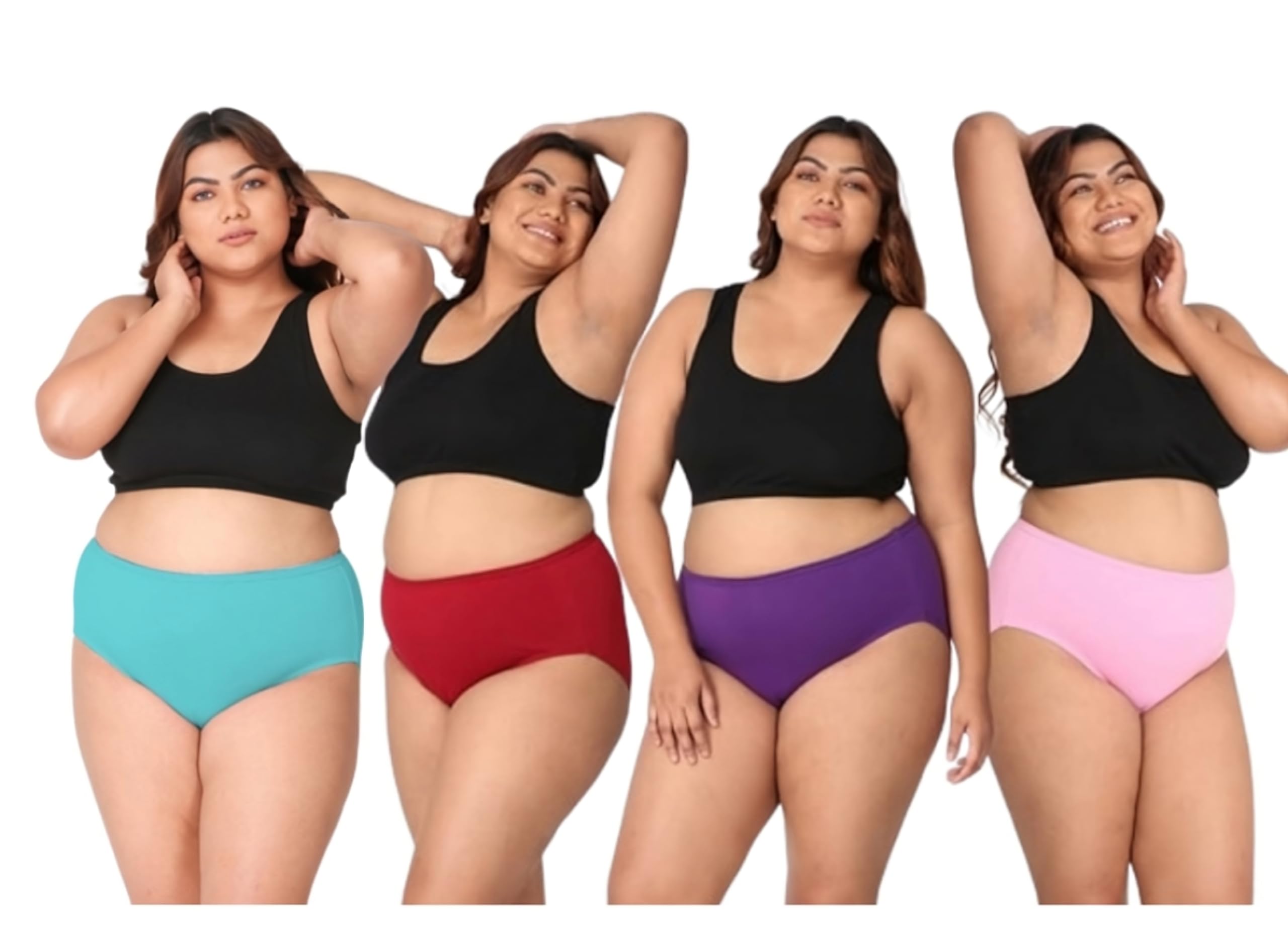 Comfortable Plus Size Panties for Women - Pack of 4 Multicolor, Soft Elastic Waistband, Breathable Fabric, Sizes XL-10XL, Cotton Blend, Everyday Wear-image-34