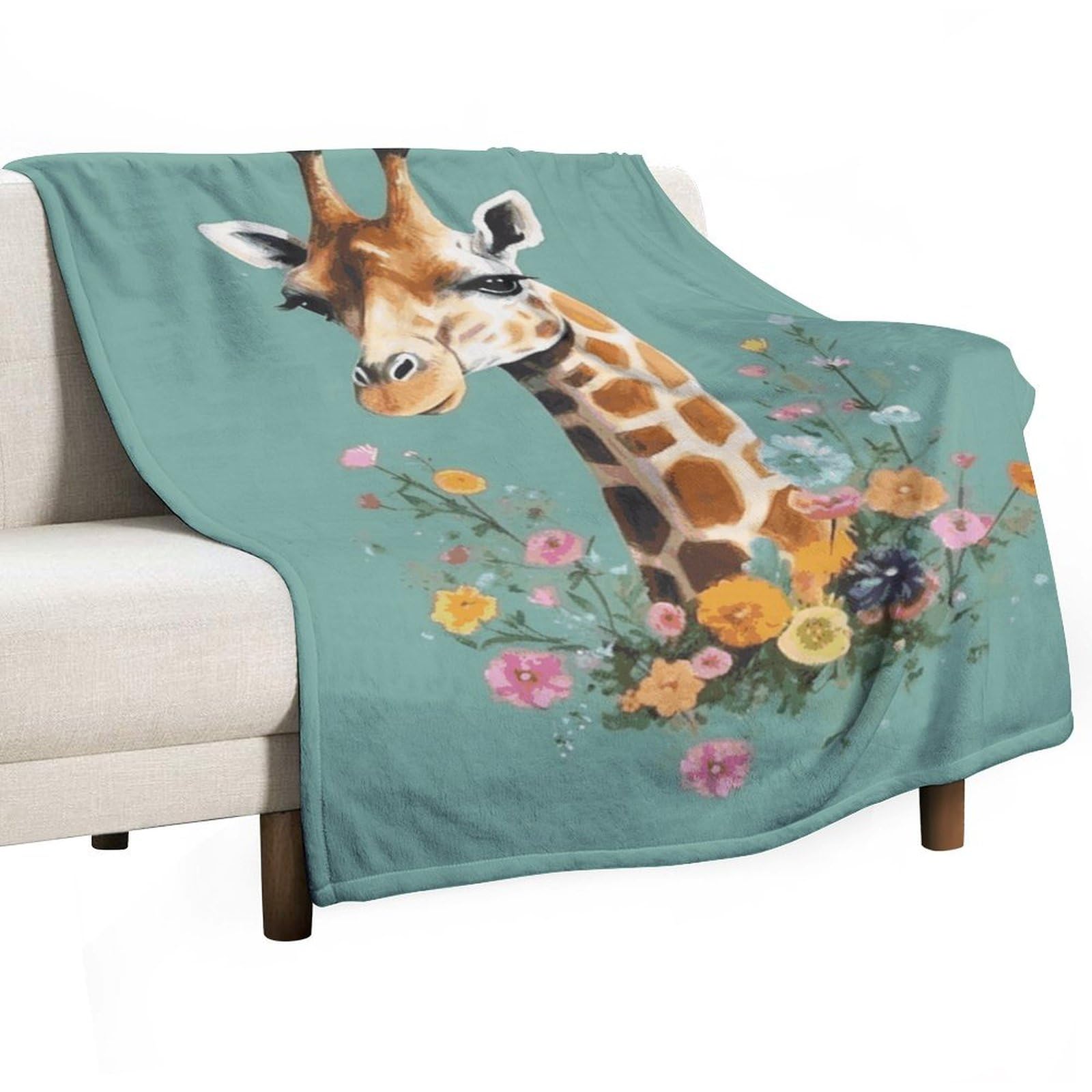 Couverture polaire douce motif girafe fleurie pour vos soirées cocooning sur le canapé