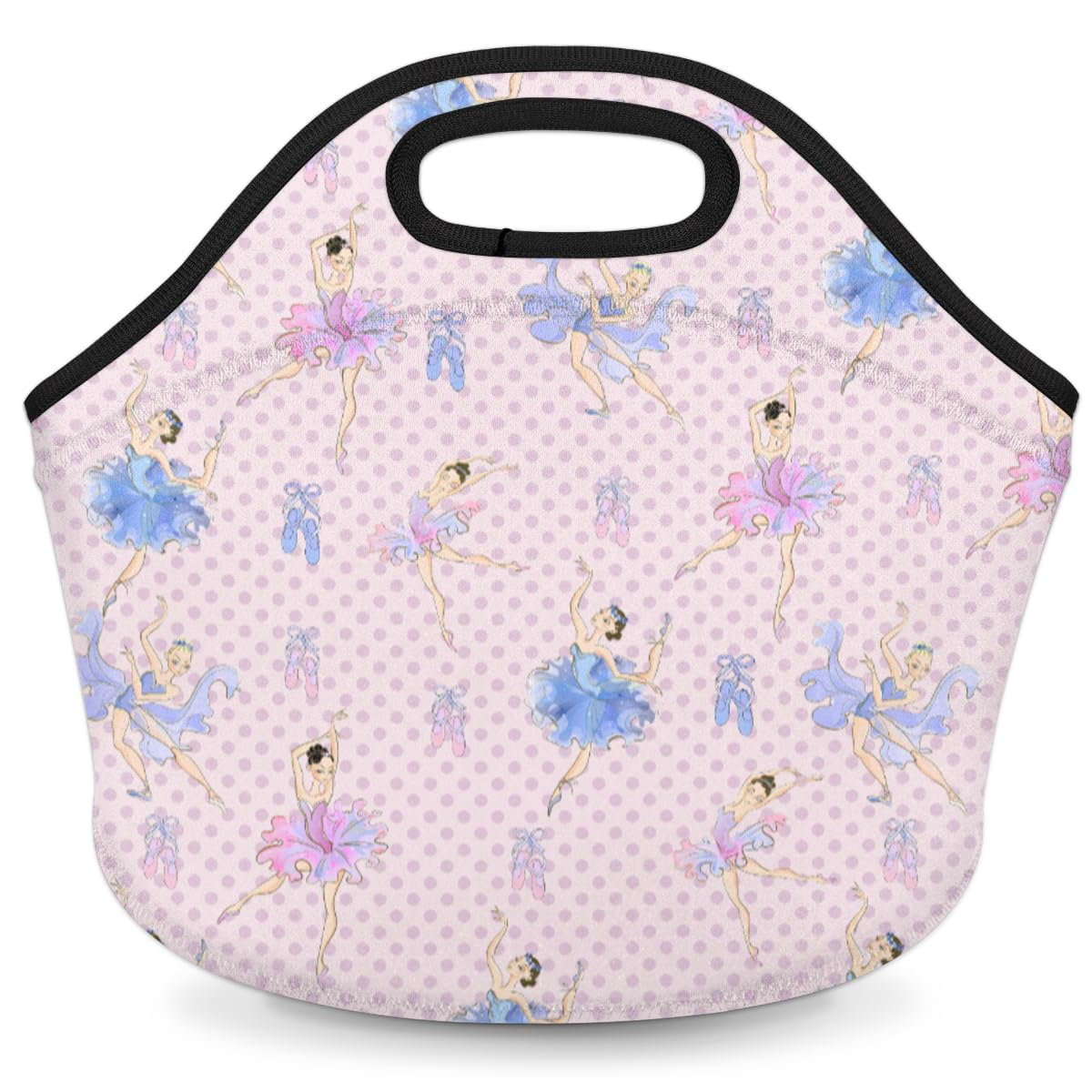 Neoprene Lunch Tote Bag, Ballet Dancers Dreams Reusable Insulated Food Carrier with Zipper Closure, Washable Lunch Box Cooler Bag for Work, Picnics, Beaches, Camping