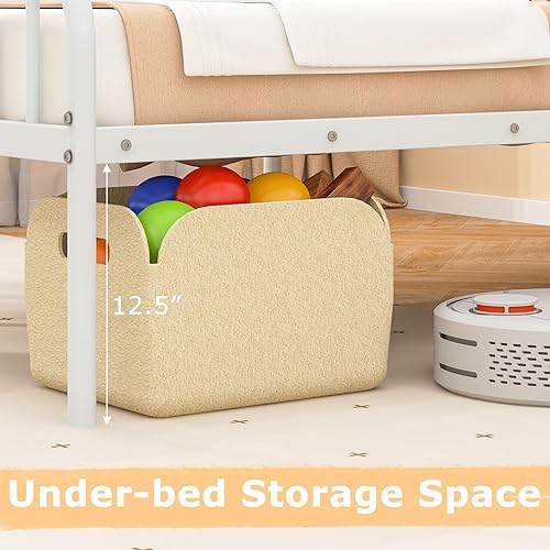 Miniatura 6 de Giantex Marco de cama de metal individual para niños, marco de cama de plataforma de metal resistente con cabecera y barandillas de seguridad, cama