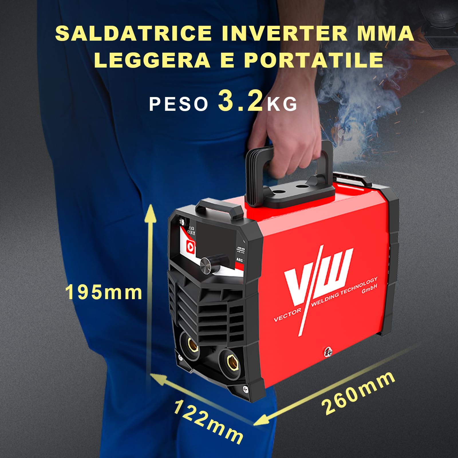 200A Saldatrice a Elettrodi, ARC/MMA Inverter Saldatrice, Saldatrice Portatile con IGBT e Controllo Dell'arco per Principianti, ARC 200 con Hot Start, Casco da Saldatura, 10 Elettrodi-VECTOR WELDING