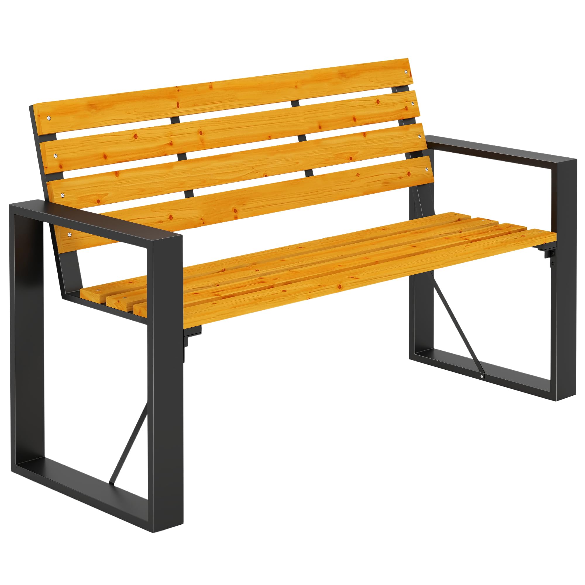 Outsunny Banco de Jardín Exterior de 2 Plazas, Banco Exterior con Respaldo y Asiento Listonado de Madera, Reposabrazos y Marco de Acero, para Patio, Terraza, 136x54x82 cm, Natural