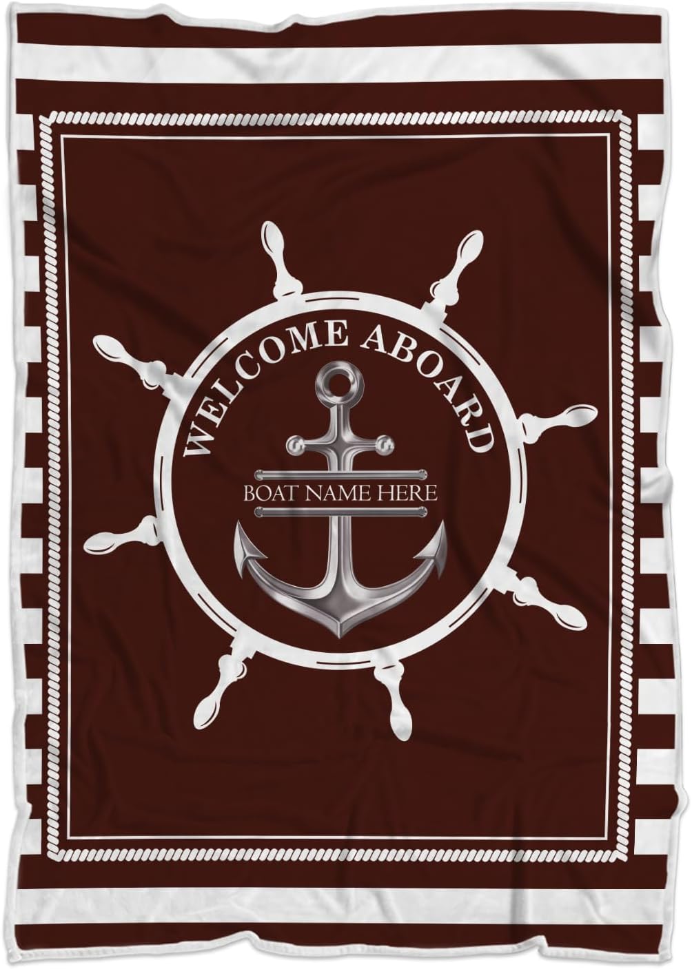 Personalized Boat Blanket for Owners - Custom Nautical Helm Gold Anchor Throw Boat Name, Welcome Aboard Soft Fleece Plush Sherpa, Ideal Boating Gift, Durable Yacht Ship Bedding Cabin Marina Decor - Image 4