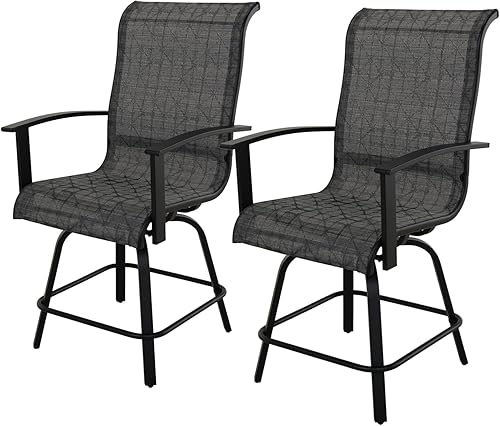 Grand patio Juego de 2 taburetes de patio con altura de mostrador, sillas giratorias para balcón, piscina, patio trasero, jardín (cuadros negros y