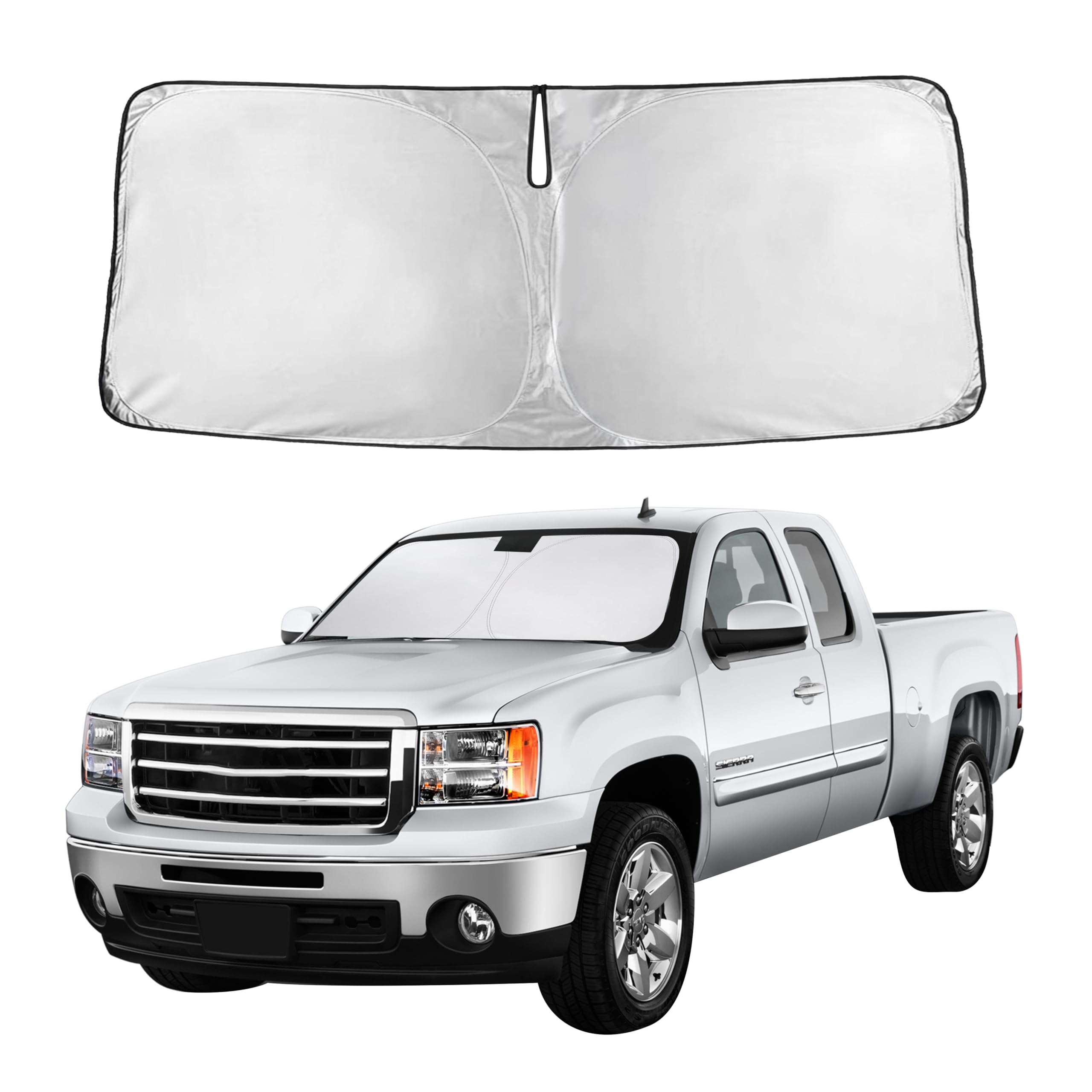 Autovir Windshield Sun Shade Fit for 2007-2011 2012 2013 Chevy Silverado GMC Sierra1500-3500 Sunshade, Front Car Window Shades Sun Visor, Blocks UV Rays & Heat, Car Accessories Fit for GMC Sierra1500-3500 2007-2013