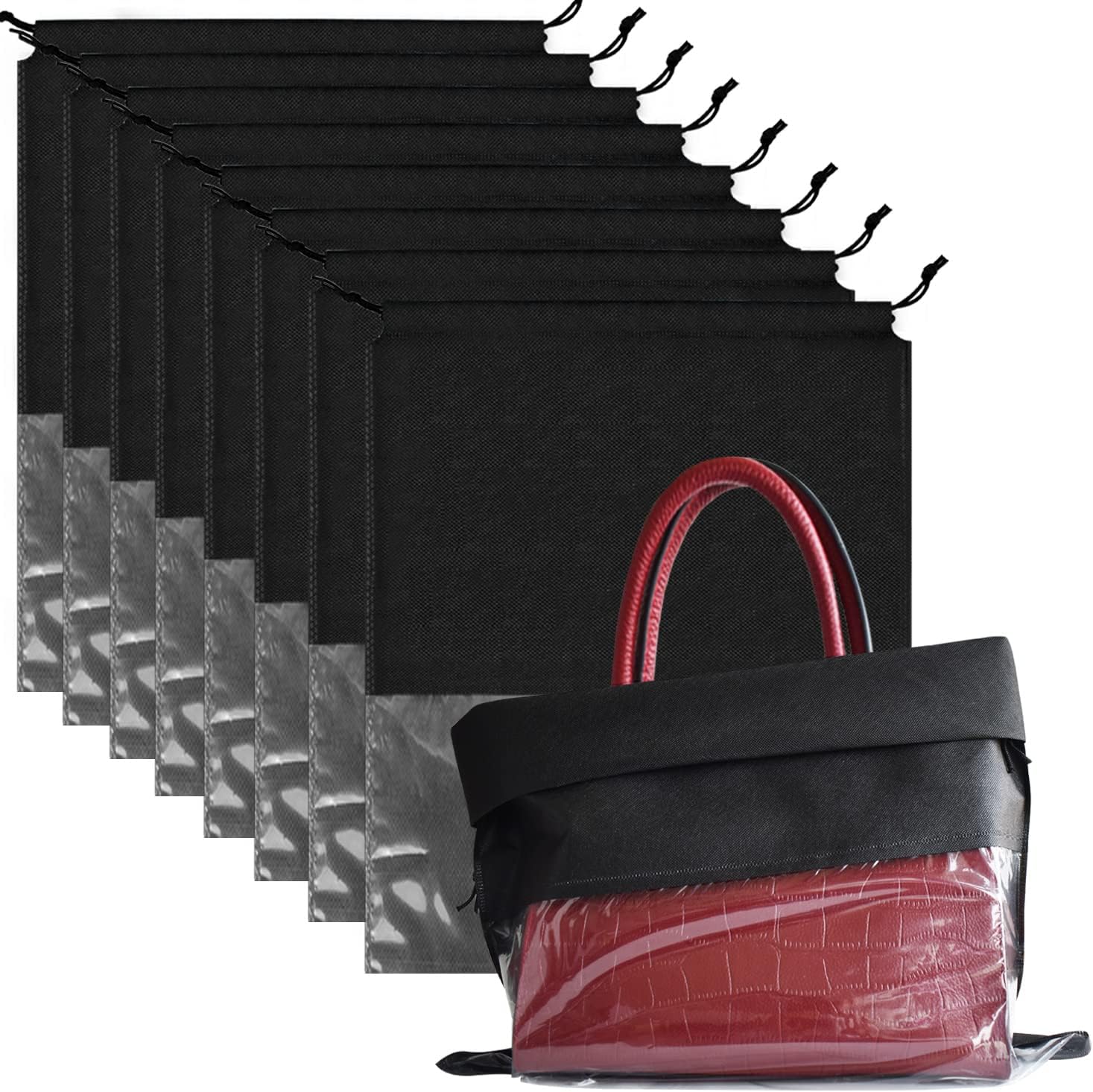 8PCS Dust Bags for Handbags Jumbo Travel Shoe Bags Purses Organizers Storage Bags with Rope Clear Window Dustproof Drawstring Bag Storage Pouch for Men and Women – Black, 23.6 x 19.7 in 8PCS Dust Bags for Handbags Jumbo Travel Shoe Bags Purses Organizers Storage Bags with Rope Clear Window Dustproof Drawstring Bag Storage Pouch for Men and Women – Black, 23.6 x 19.7 in