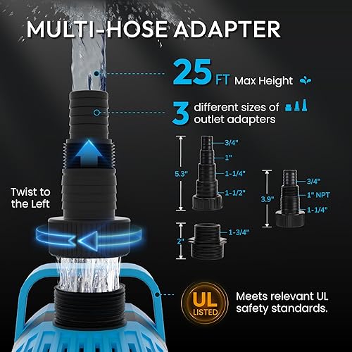 Miniatura 4 de Hexago Bomba de agua sumergible de 5300 GPH, bomba de estanque de 450 W, bomba de acuario ultra silenciosa, 25 pies. Altura máxima, para estanque,