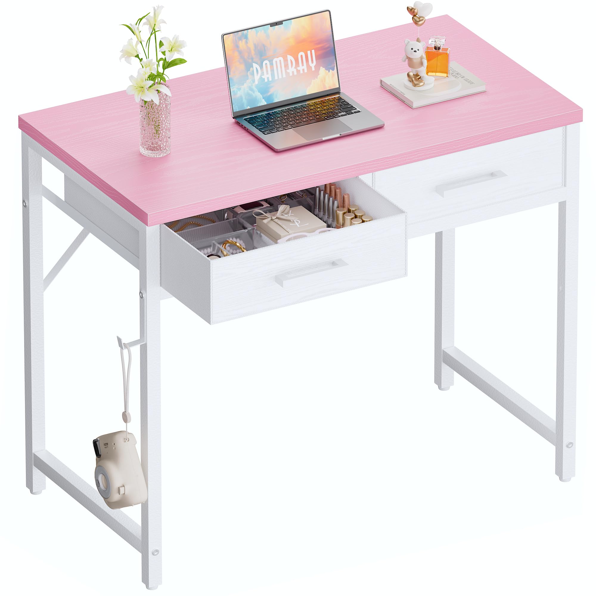 Pamray 32 Inch Small Computer Desk in Pink