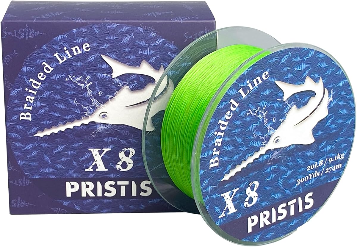Pristis X8 Braided Fishing Line, 8-Strand Strong 300 Yds Lime Green | Braid Line for Professional, Pro Grade Abrasion Resistant & Zero Stretch Durable Gear Tackle for Saltwater Freshwater