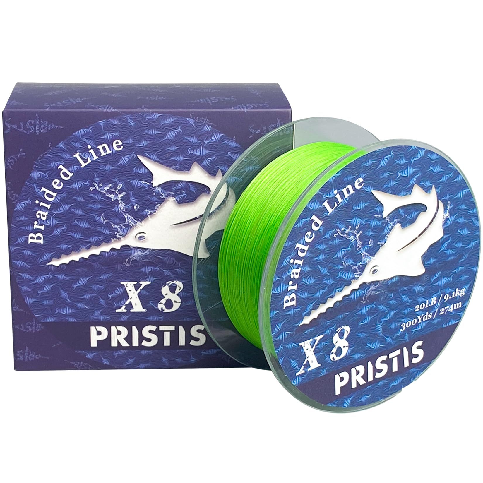 Pristis X8 Braided Fishing Line, 8-Strand Super Strong Braid Line for Professional, Pro Grade Abrasion Resistant & Zero Stretch Durable Gear Tackle for Saltwater Freshwater, 300 Yds Lime Green 20 LB