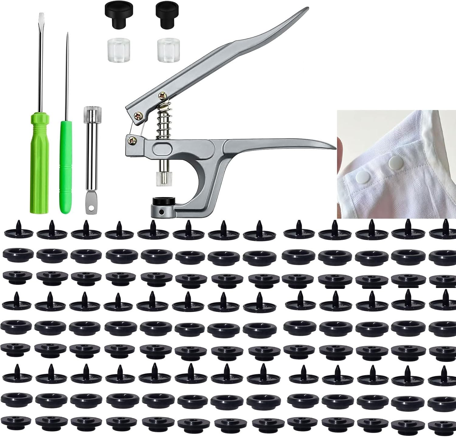 Plastic Snap for Fabric,150 Sets T5 Snap Buttons and Snap Pliers Set,15-Colors Plastic Snap Buttons for Sewing, Snap Fasteners Kit for Sewing, Clothing, Crafting