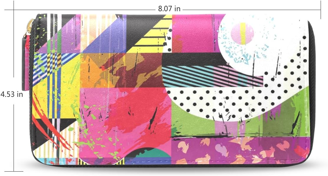 Clutch Leather long Wallet for Women,Graffiti Art Painting,Card Holder Purse Bag