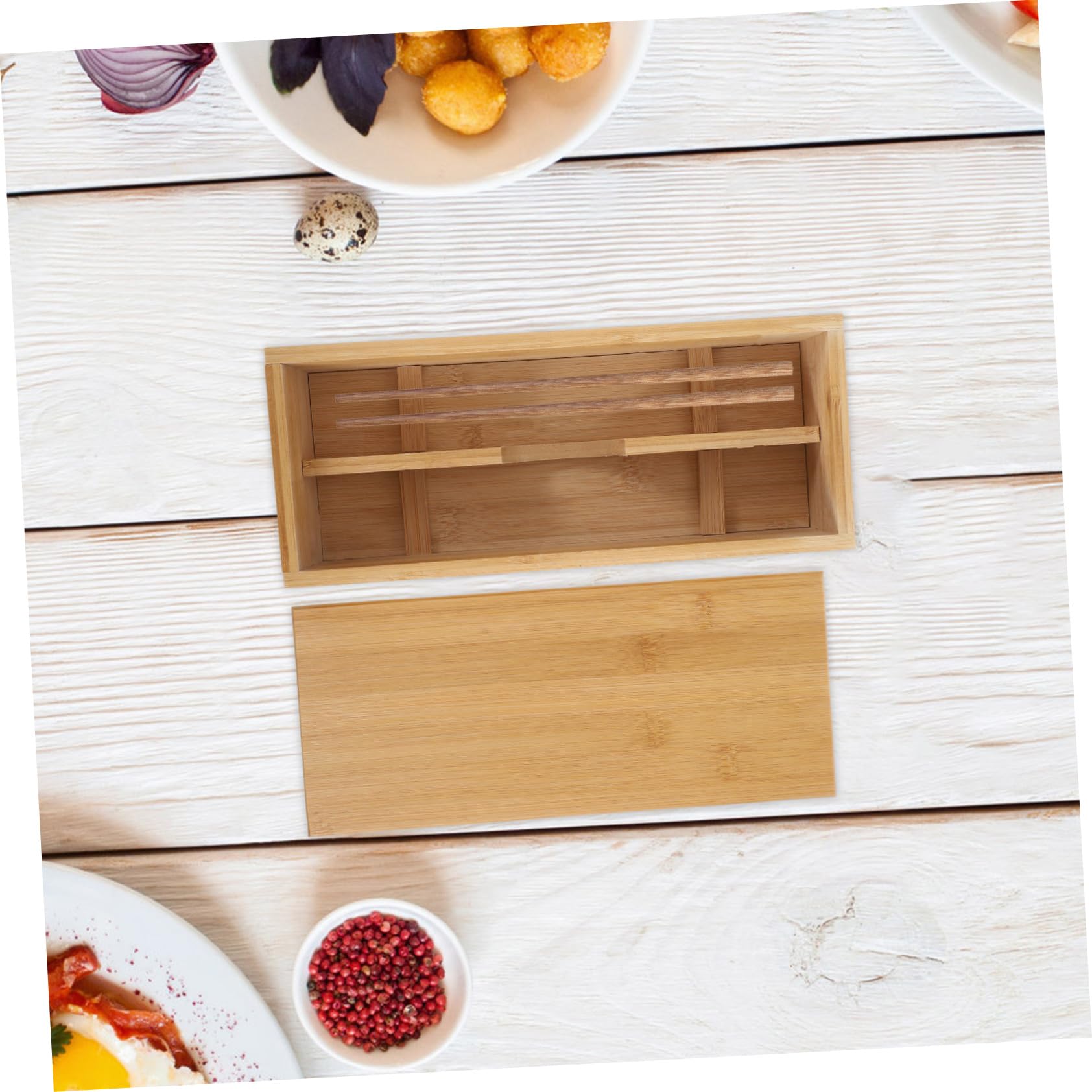 IMIKEYA Organisateur de Tiroir Cuisine en Bambou Jaune, Boîte à Couverts Élégante et Simple de Style Japonerie, Grosse Capacité pour Rangement D'ustensiles à Domicile ou Banquets