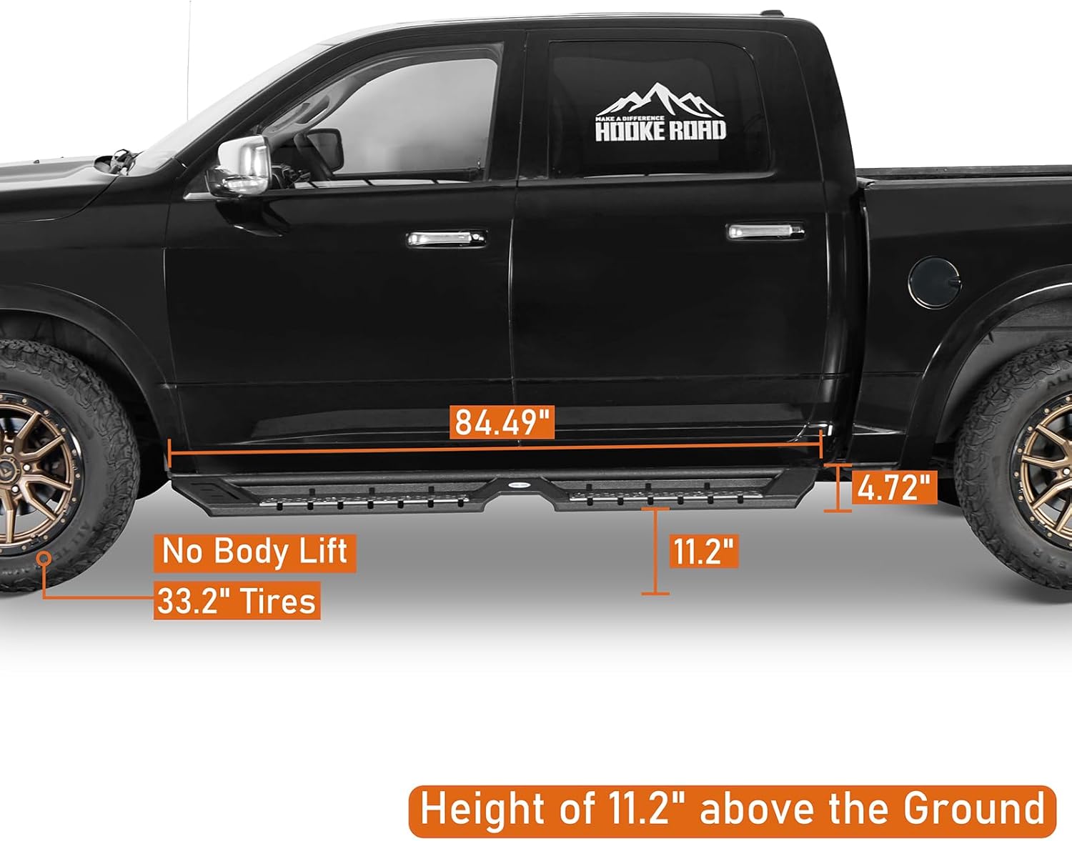 Hooke Road Running Boards Side Step Bar for 2009-2018 Dodge Ram 1500 & 2019-2024 Ram 1500 Classic Pickup Truck (Crew Cab Only)