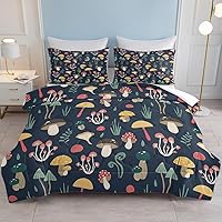 Vista 8 de SOULZZZ Juego de ropa de cama retro hippie tamaño matrimonial, edredón floral de hongos margaritas para niñas y mujeres, edredón negro con 2 fundas
