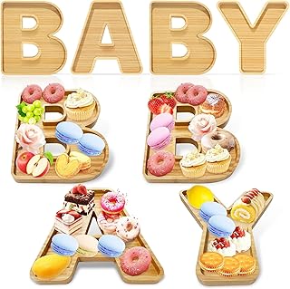 4Pcs Wooden Alphabet Charcuterie Board - Baby Shower Cheese Tray, 1st Birthday Party Decor, Gender Reveal Gift - Splinter-Free Letters A-Z - Non-Toxic Wood Baby Shower Decorations