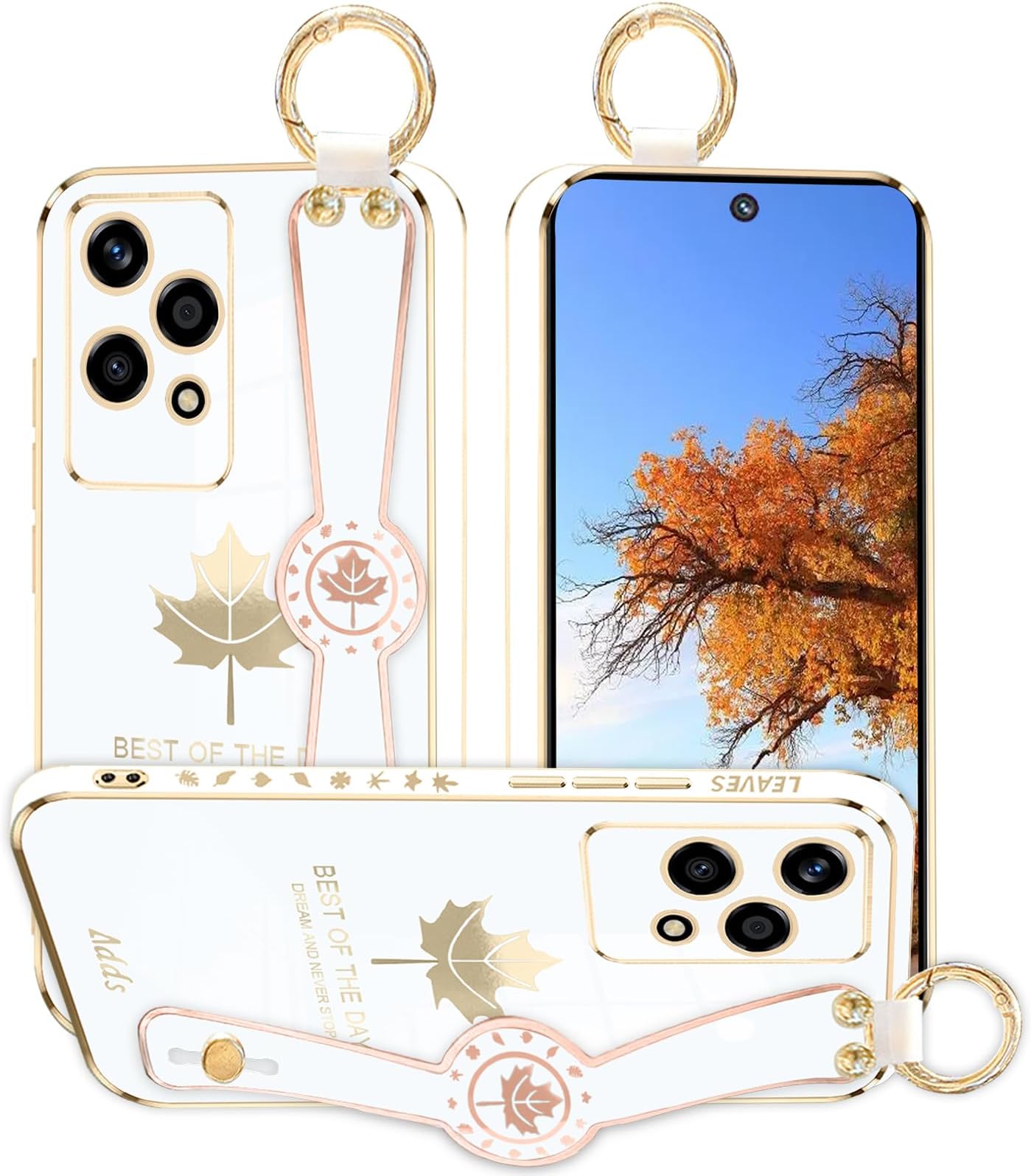 For Honor 200 Lite 5G Case with Cord Stand and Ring, Shockproof Silicone Protective Case for Women and Girls Honor 200 Lite Ultra Thin Shiny Pretty Luxury Case (White)