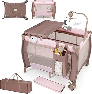 Maxmass 3 in 1 Baby Travel Cot, Convertible Infant Crib with