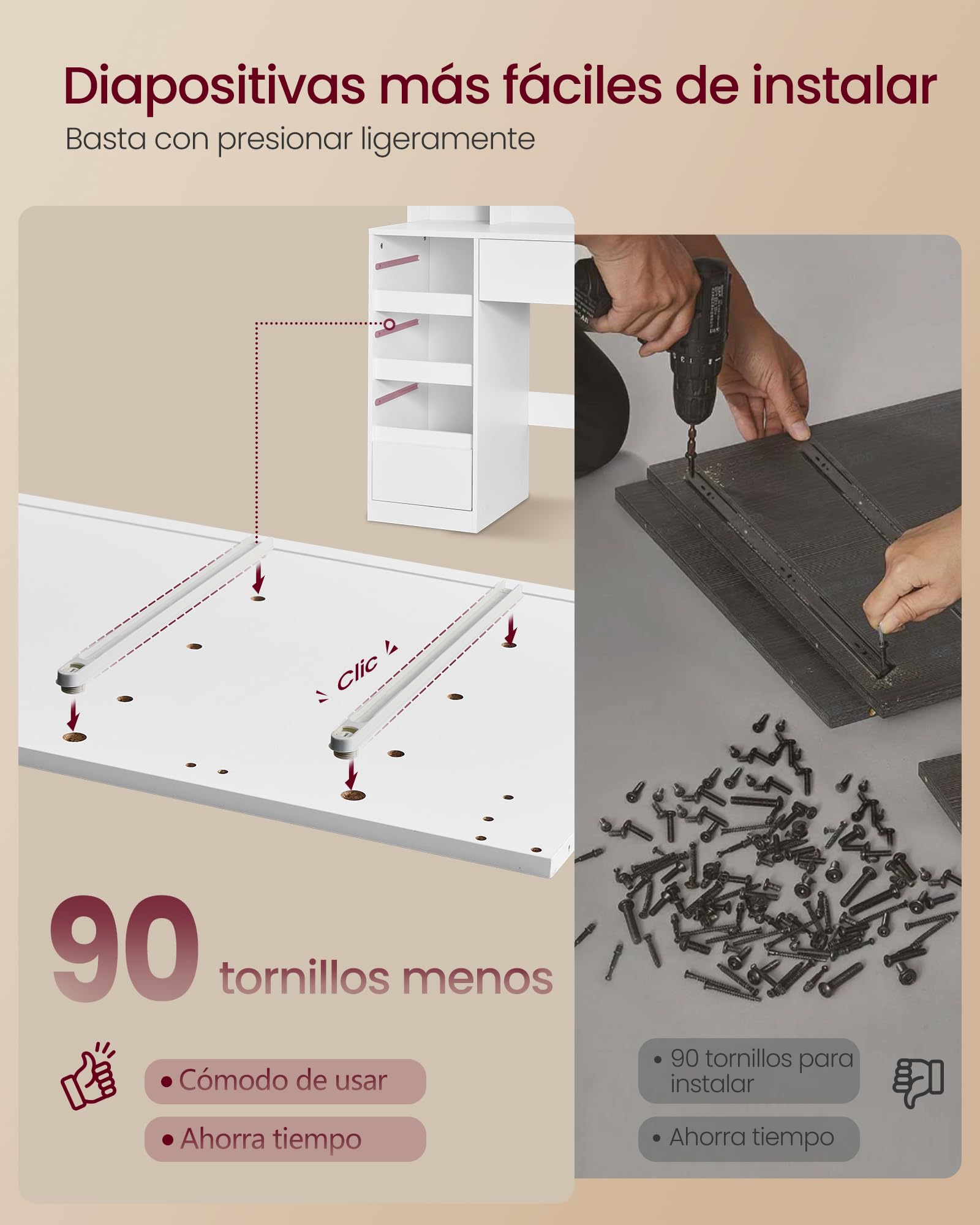 VASAGLE Tocador de Maquillaje con Luz, Mesa de Maquillaje con Espejo y Cajones, Escritorio con Enchufe y Puertos USB, 80 x 40 x 144,3 cm, Blanco Nube, Colección Kailyn RDT241WB01