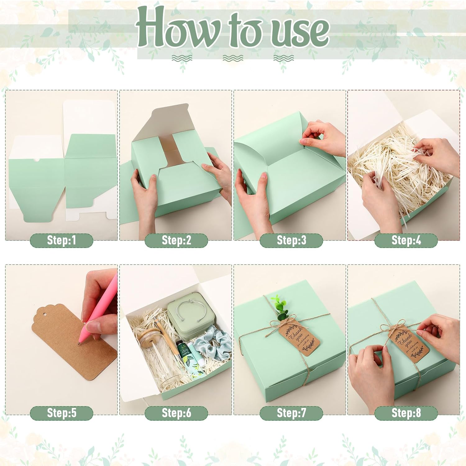 LemonRoad 60 Pcs Baby Shower Game Prizes for Winners Include Gift Box Glass Cup Jewelry Box Hair Scrunchies Knotted Bracelets Pens Hand Cream Lip Balm Wedding Bridal Shower Prizes Gifts(Green)