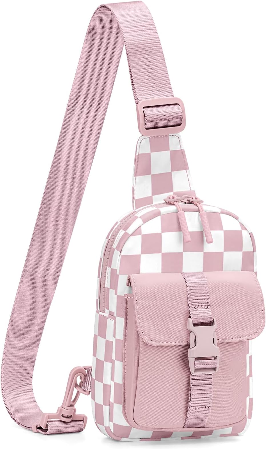 Small Sling Bag for Women Nylon Cross body Bags Sling Backpack Purse for Travel (Pink Checkered)