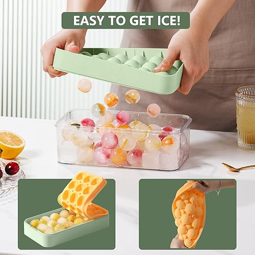 Miniatura 5 de Bandeja de cubitos de hielo bandejas redondas de silicona para congelador con tapa y contenedor molde de hielo apilable sin bisfenol A con tapa