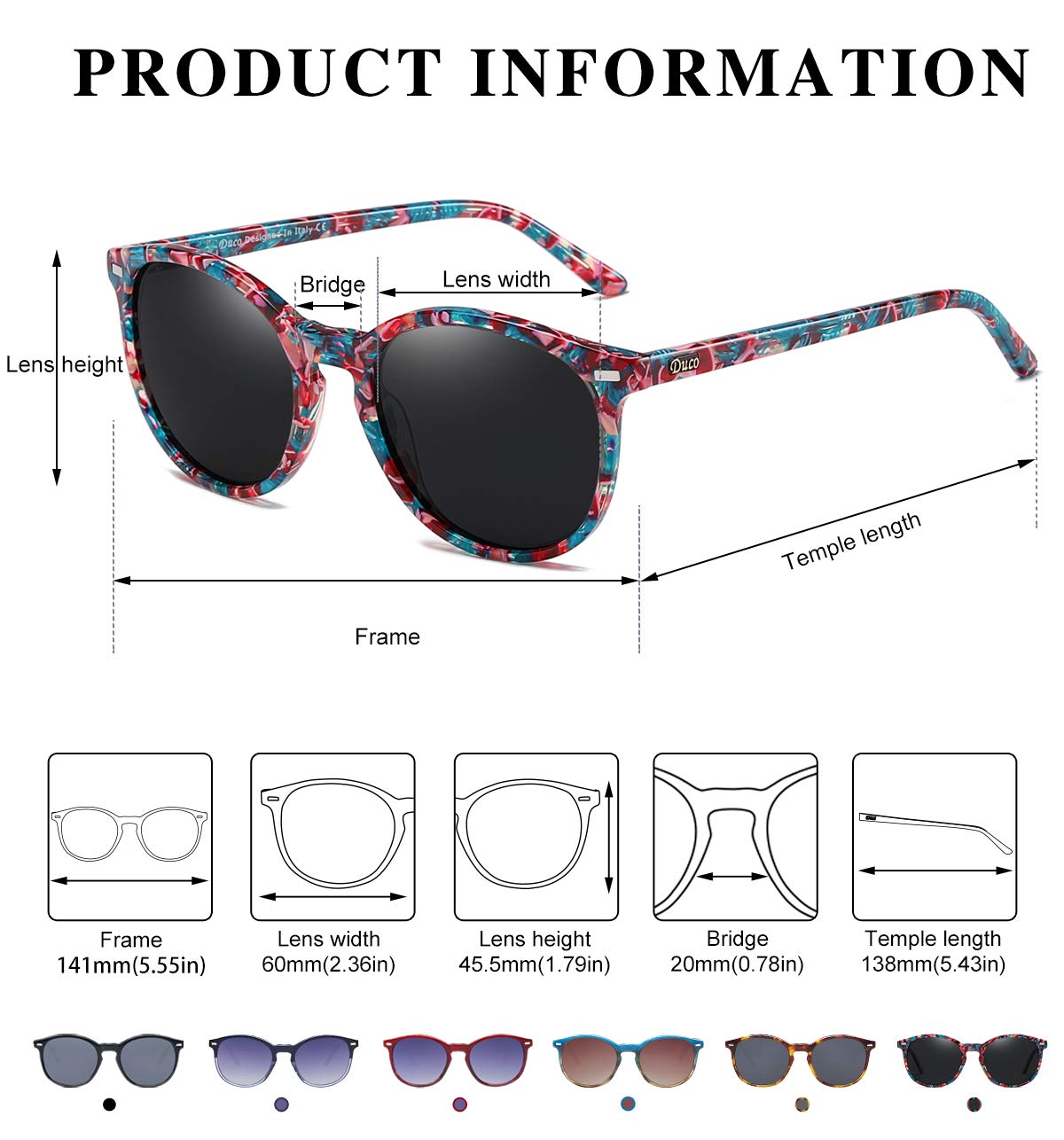 DUCO Retro polaryzacyjne damskie okulary przeciwsłoneczne Vintage UV400 ochrona okulary przeciwsłoneczne lekkie oprawki octanowe 1230