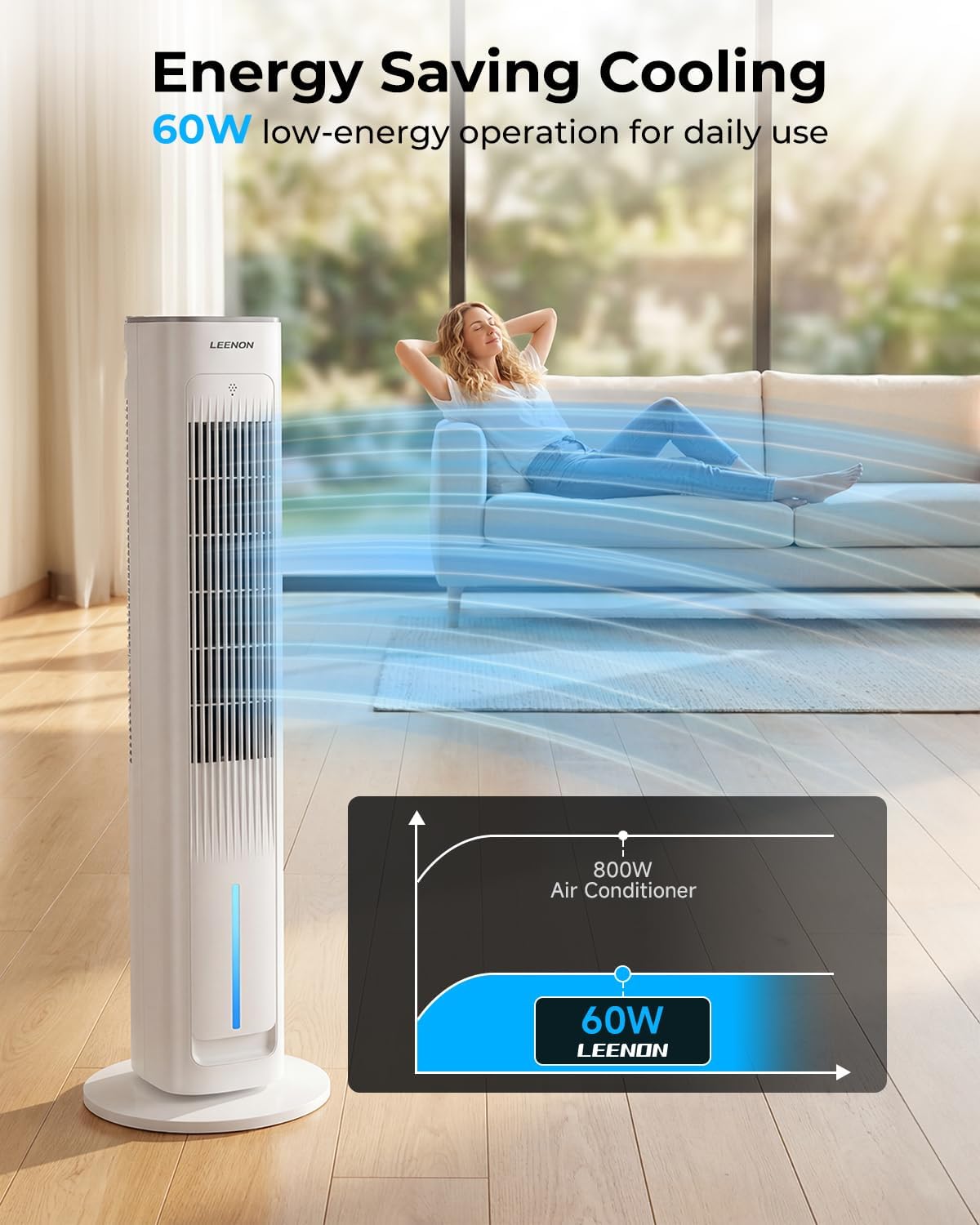 LEENON 3-in-1 Turmventilator mit Wasserkühlung, 38" Luftkühler (35dB leise), Fernbedienung, 3 Stufen & 4 Modi, 12H Timer, Oszillierend, Mobiler Verdunstungskühler für Schlafzimmer & Büro