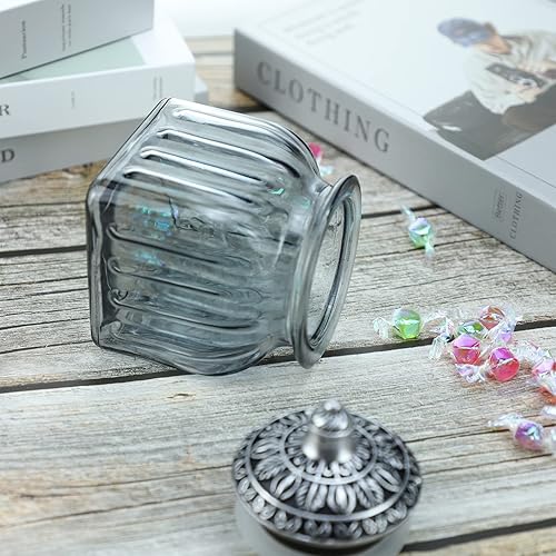 Miniatura 14 de SOCOSY Tarro de cristal transparente vintage para dulces con tapa, tarro de nueces, caja de joyería, tarros de dulces de boda, tarros de bufé