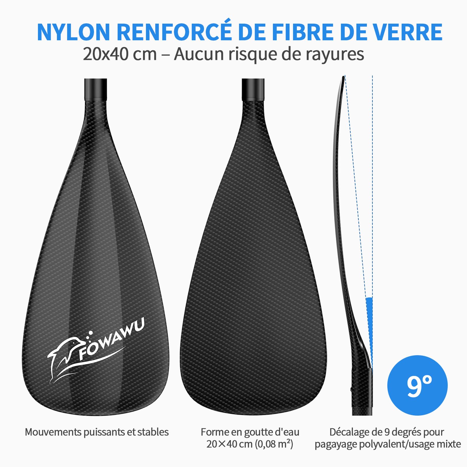 FOWAWU Aluminium Rame Pagaie, Pagaie 3 pièces pour Sup Planche à pagaie Debout - pour Planche Gonflable - 1.77 lbs(804g) Léger & Résistant (Taille 160–210 cm)