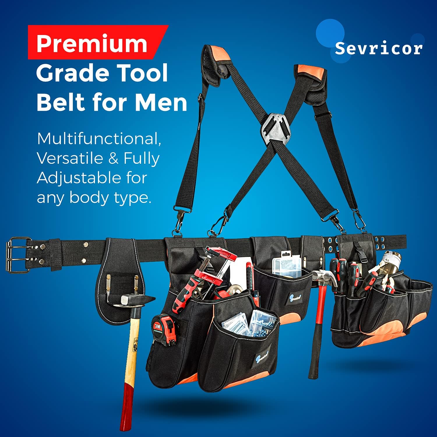Tool Belt for Men with Suspenders Non-Fall Over shoulder,Premium Carpenters tool pouch belt - - 