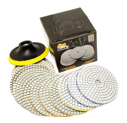 QuickT PPW701E - Kit de almohadillas pulidoras de pulido de lijado húmedo de diamante de 4 pulgadas, herramientas para pulidora de molinillo húmedo,