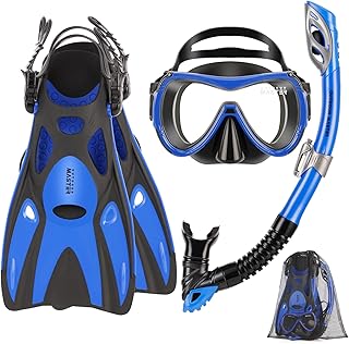 OutdoorMaster Mobula Equipo de esnórquel para adultos, aletas de máscara con vista panorámica, antivaho y parte superior seca, equipo de buceo para natación, esnórquel, buceo