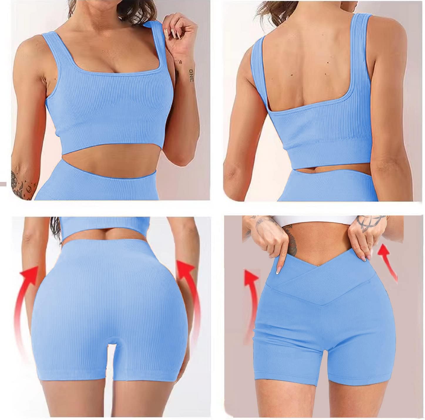 niyokki Workout Sets for Women Two Piece Sexy Summer Sports Bra and Crossover Shorts Matching Workout Set - Image 5