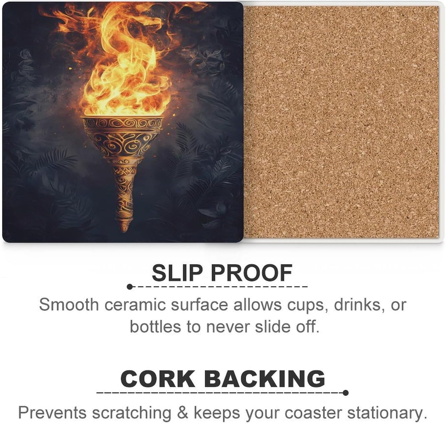 Fiery Flame Ceramic Coasters Square Drinks Coaster Coffee Table Decor Table Coaster for Home Bar